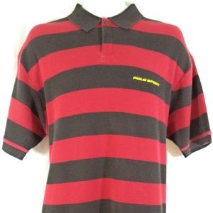 Vtg Polo Sport Mens Striped Polo Spellout Logo Lg